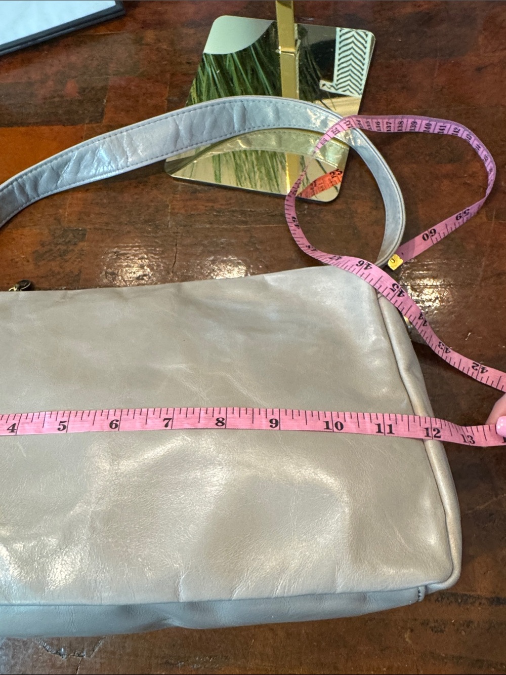 HOBO Silver-Gray Leather Shoulder Bag with Tassel - Picture 12 of 14